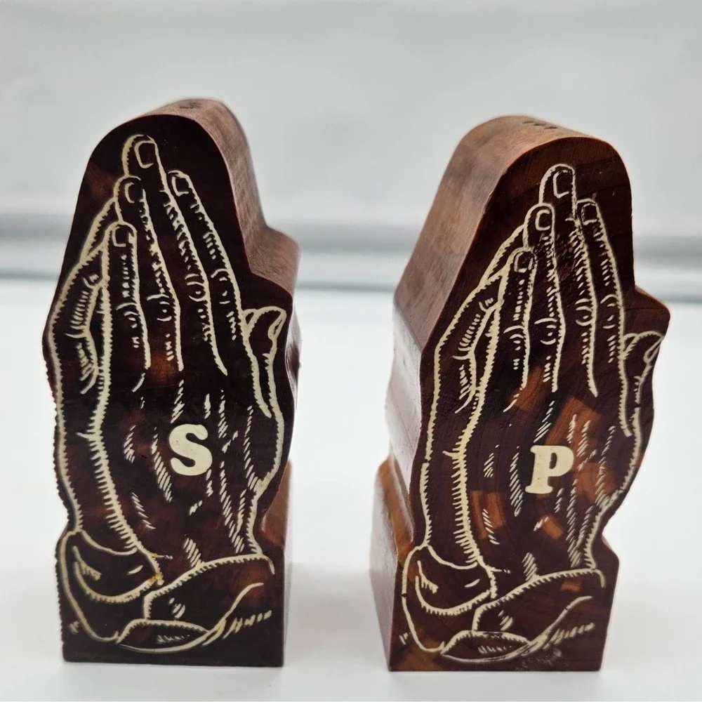 Praying Hands Wooden Salt Pepper Shakers Set Vintage Cumberland‎ Falls Corbin KY